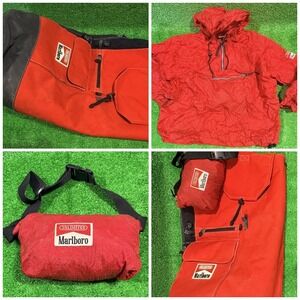MARLBORO Vintage Red Draw String Duffle Sling Bag + Packable Windbreaker Jacket